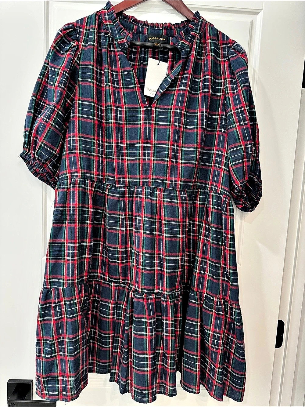 SugarLips Curve Plaid Midi Dress in Blue & Red NWT